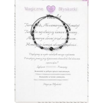 Bransoletka celebrytka czarny TURMALIN AKWAMARYN HEMATYT ochrona i miłość